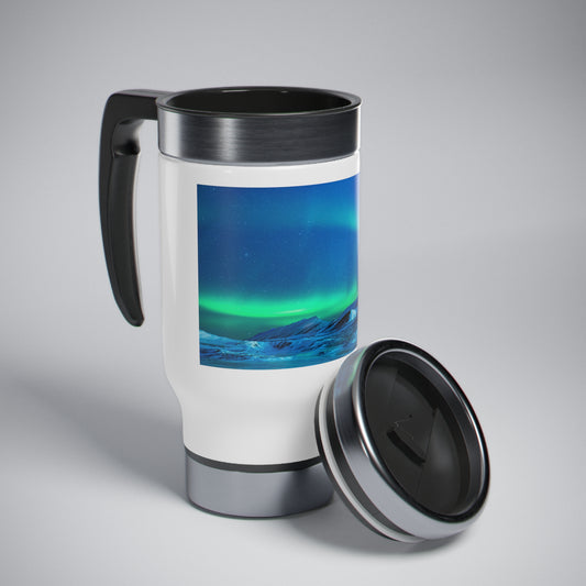Unique Aurora Borealis Travel Mug with Handle 14oz  - Northern Light Travel Accessories - Stainless Steel Mugs - Perfect Aurora Lovers Gift 12