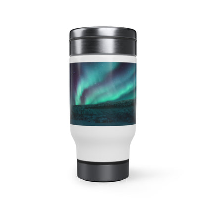 Unique Aurora Borealis Travel Mug with Handle 14oz  - Northern Light Travel Accessories - Stainless Steel Mugs - Perfect Aurora Lovers Gift 13
