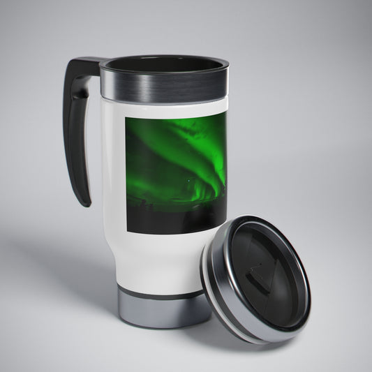 Unique Aurora Borealis Travel Mug with Handle 14oz  - Northern Light Travel Accessories - Stainless Steel Mugs - Perfect Aurora Lovers Gift 15