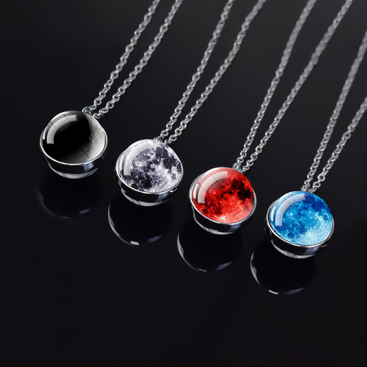 Collier en argent croissant de lune lumineux - Bijoux Univers - Collier pendentif unique en boule de verre double face - Cadeau parfait pour les amoureux de l’astronomie