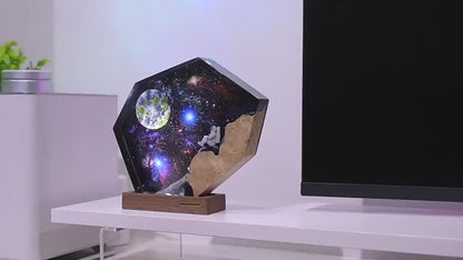 Lampe de Table en résine, univers spatial, lampe de décoration artistique créative, thème des astronautes de la terre, veilleuse avec chargeur USB