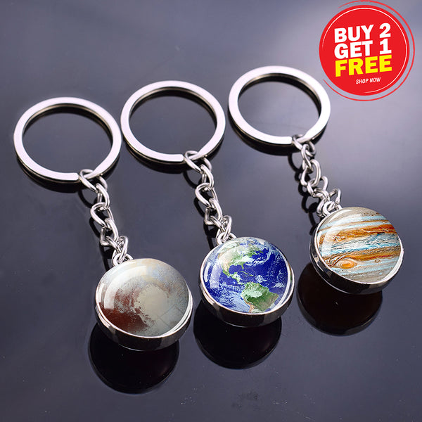 Solar System Keyring - Cosmos Jewelry - Double-Sided Glass Ball Gift ...